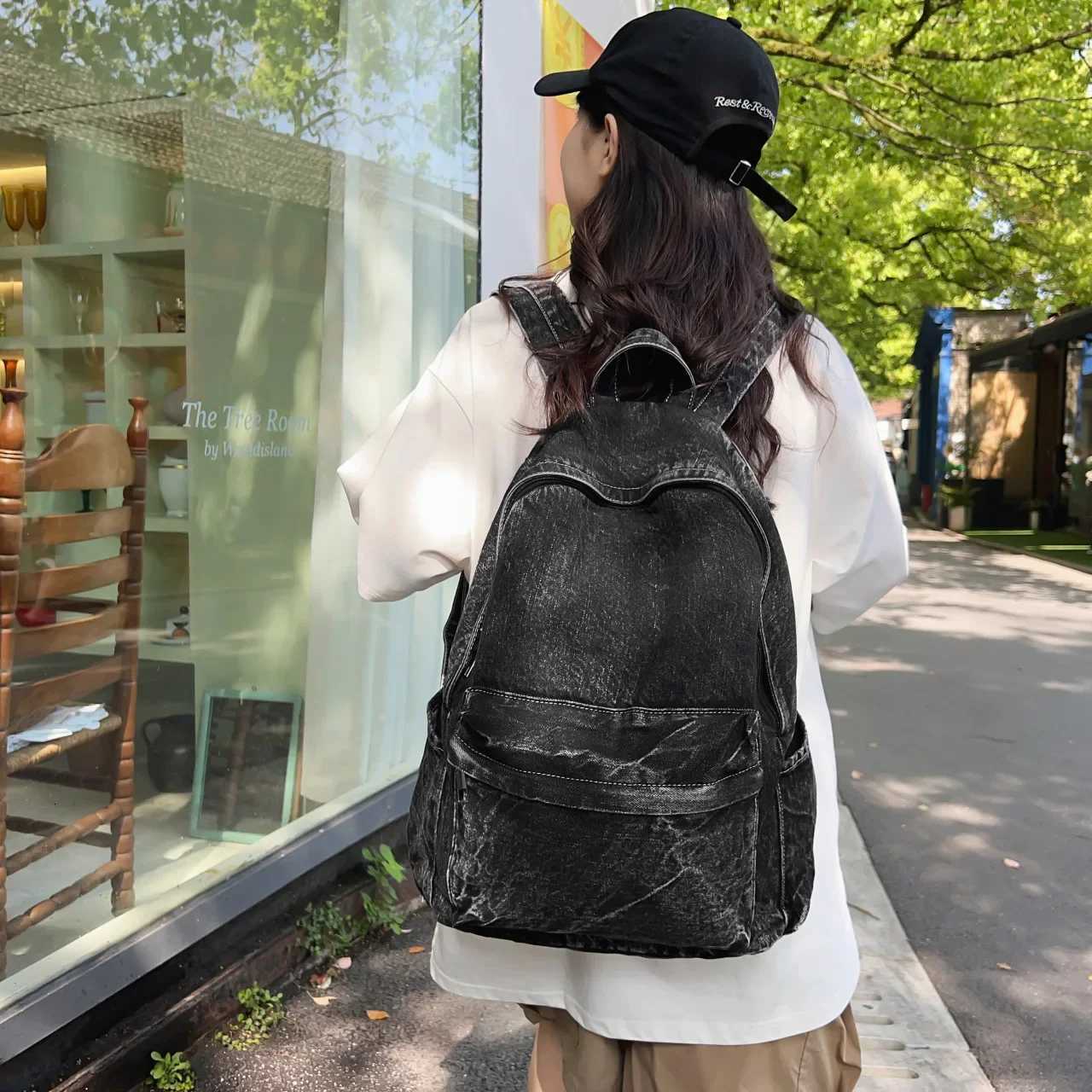 New denim backpack Shoulder Bag for Women Men Multi-pocket School bag canvas Zipper Rucksack Solid Travel Gym bags mochila Y250811