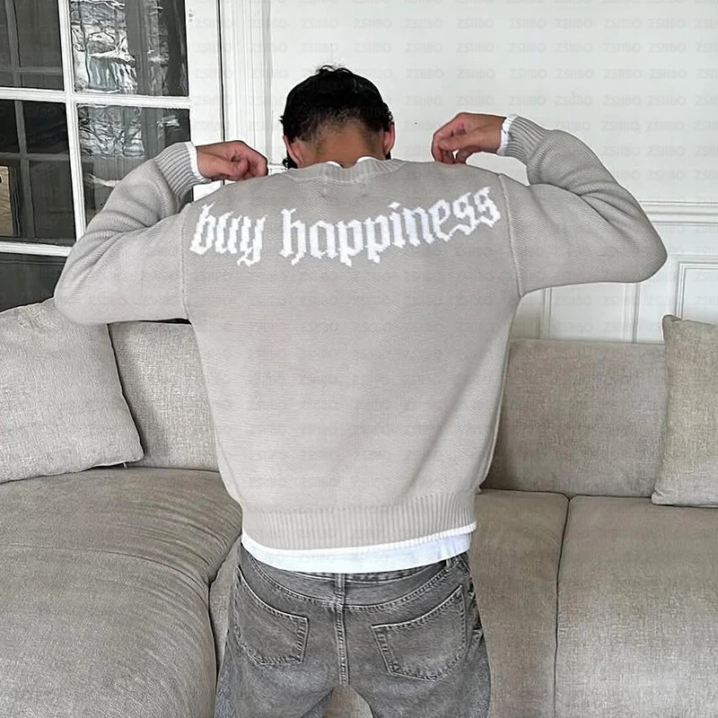 Aesthetics Letters Jacquard O-Neck Long Sleeved Knitwear Autumn Winter Lovers Flocking Loose Warm Oversized Sweater 250805