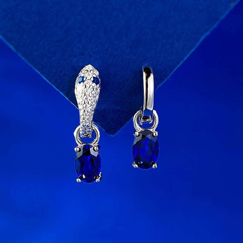 Mujing 2024 New S Sier Niche Design Red Blue Green Gemstone Earrings 4*6 Oval Exquisite Ear Jewelry