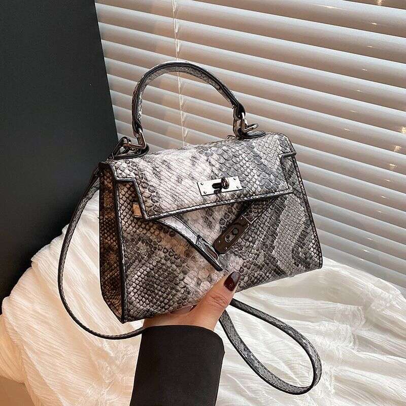 Women's 2025 New Snake Skin Pattern Handbag Shoulder Crossbody Textured Lock Small Bag