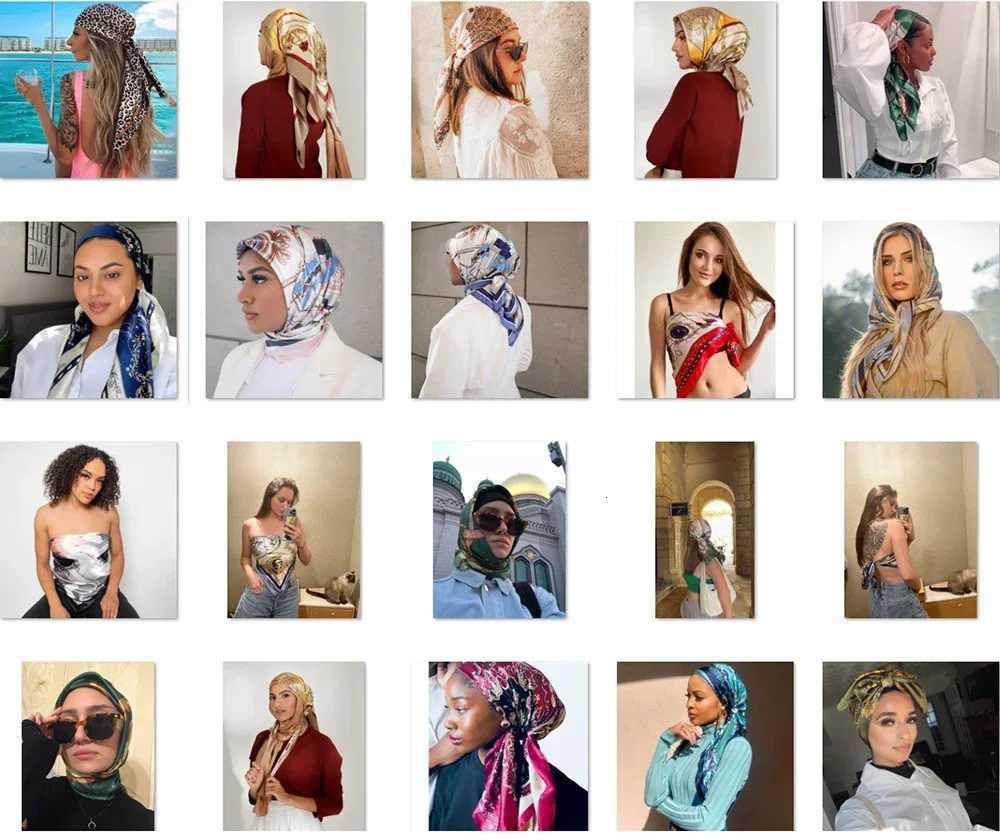 90*90cm Silk Scarf Scarftop Headwraps Women Four Seasons Hair Scarf Hijab Foulard Luxury Bandana Femme Headscarf XJ250812