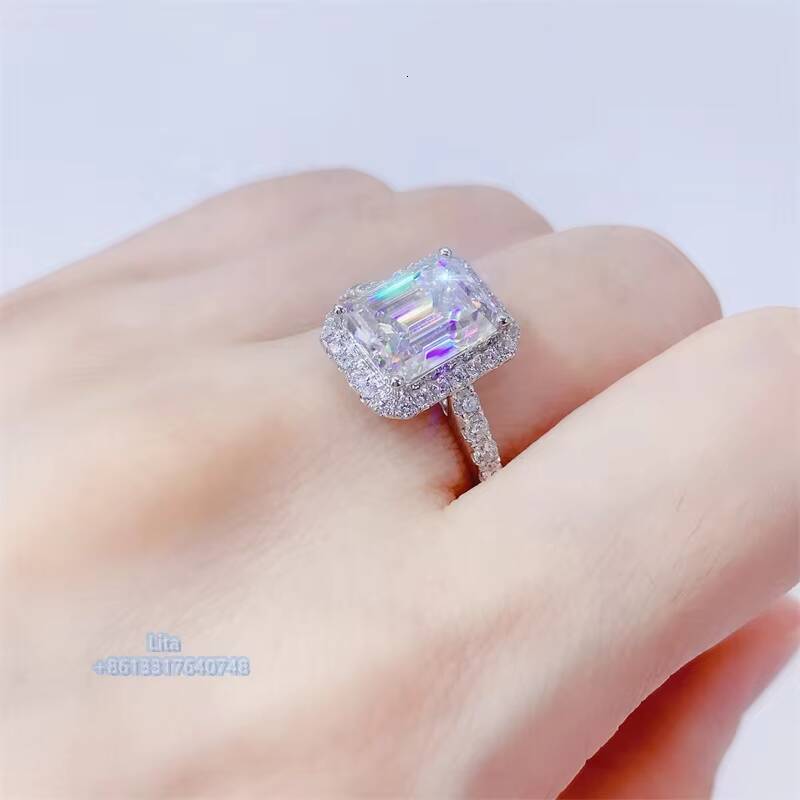 14k Yellow Gold Fashion halo Emerald Cut 3 ct Moissanite Women Engagement Ring