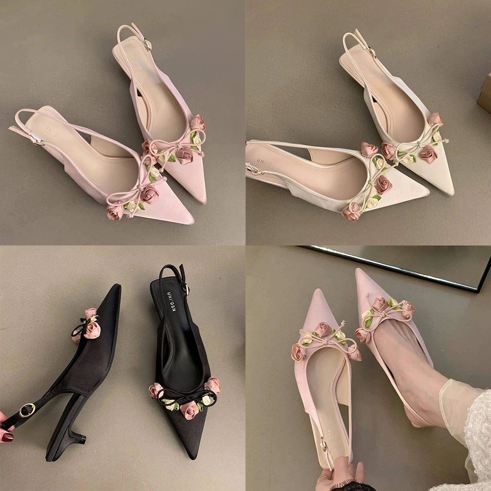summer womens sandals kitten heels daily elegant sandal black pink beige designer sandals french pointed toe back strap women sandale