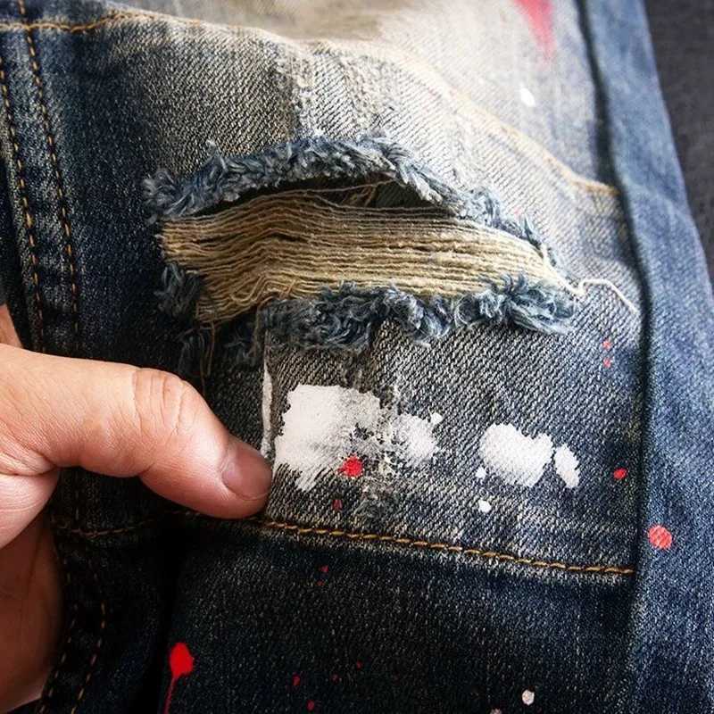 2024 Spring and Autumn New Fashion Trend Printed Straight Leg Stretch Jeans Mens Casual Loose Comfortable High Quality Pants X250812