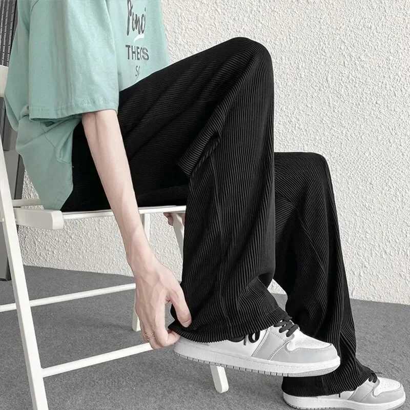 Men Pants Summer Straight Pants Mens Loose Thin Section Drape Ice Silk Pants Wide Leg Sports Casual Pants Fits 00kg W250812