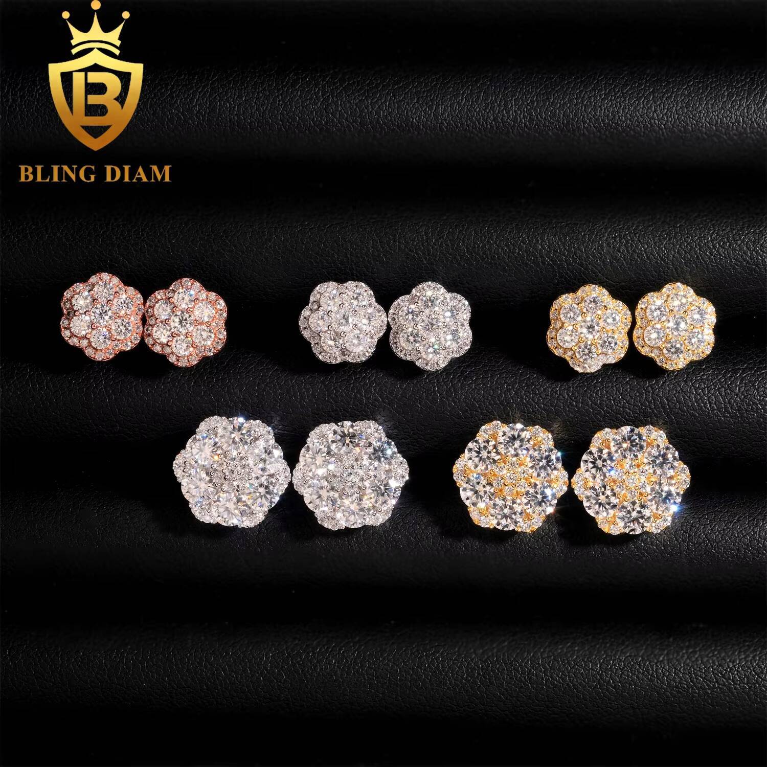 New Style Hip Hop Iced Out Diamond White Gold Plated 925 Sterling Silver Moissanite Fashion Screw Back Earring