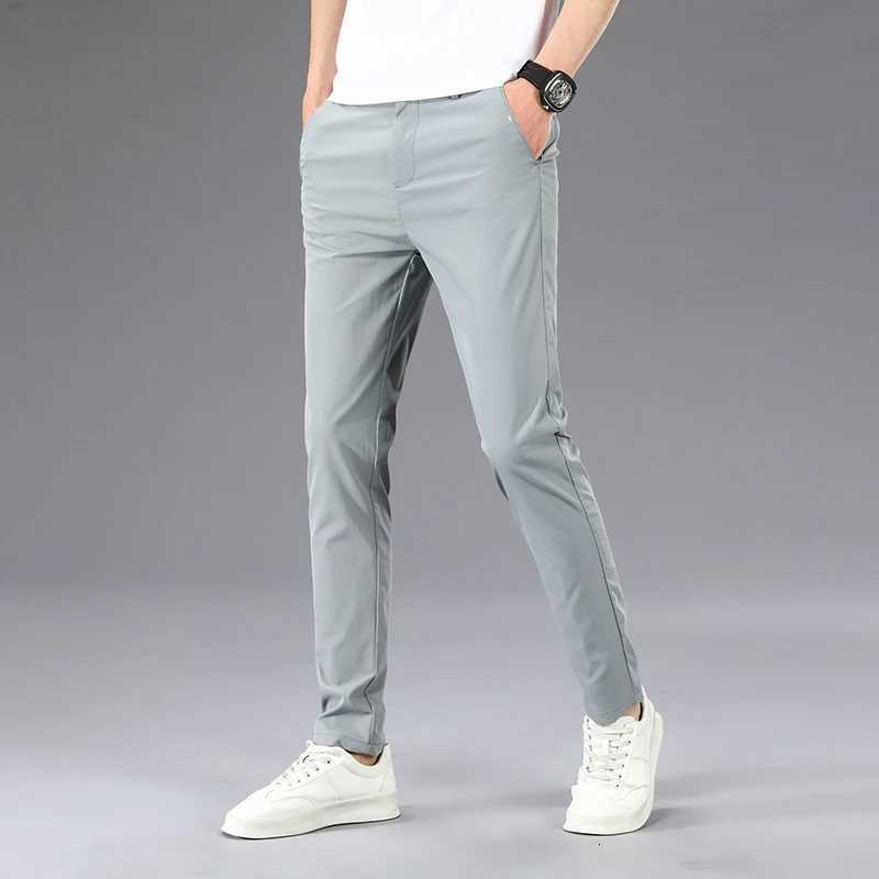 Business Thin Mens Breathable Pants Slim Straight High Elastic Slim Casual Pants Male Brand Clothing Khaki Gray Green Black W250812
