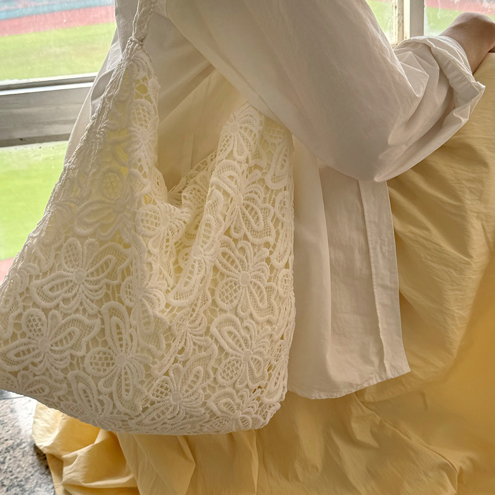 Zhao Lusi Same Pastoral Style Lace Summer Gentle Fairy Large Capacity Commuter Tote Bag for Women ddmymarket