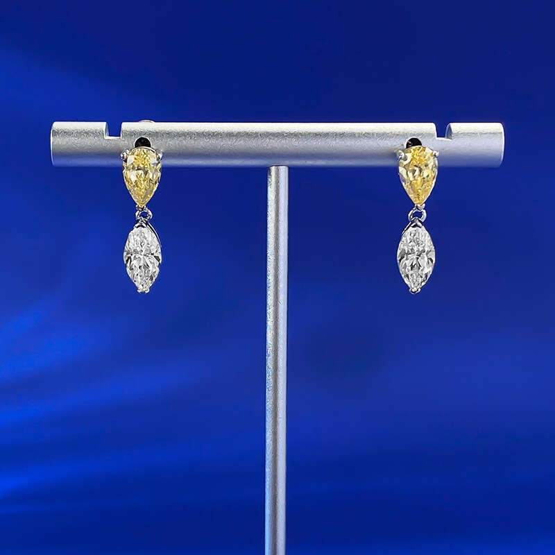 Mujing Jewelry New S Sier Water Drop Horse Eye Double Stone White Yellow Contrast Earrings Zirconia Light Simple