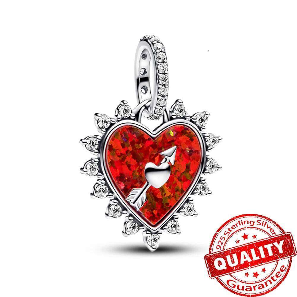 Romantic Heart Full of Hearts Dangle Charm & Sparkling Rose in Bloom Beads For 925 Sterling Silver Valentine's Day Necklace Gift