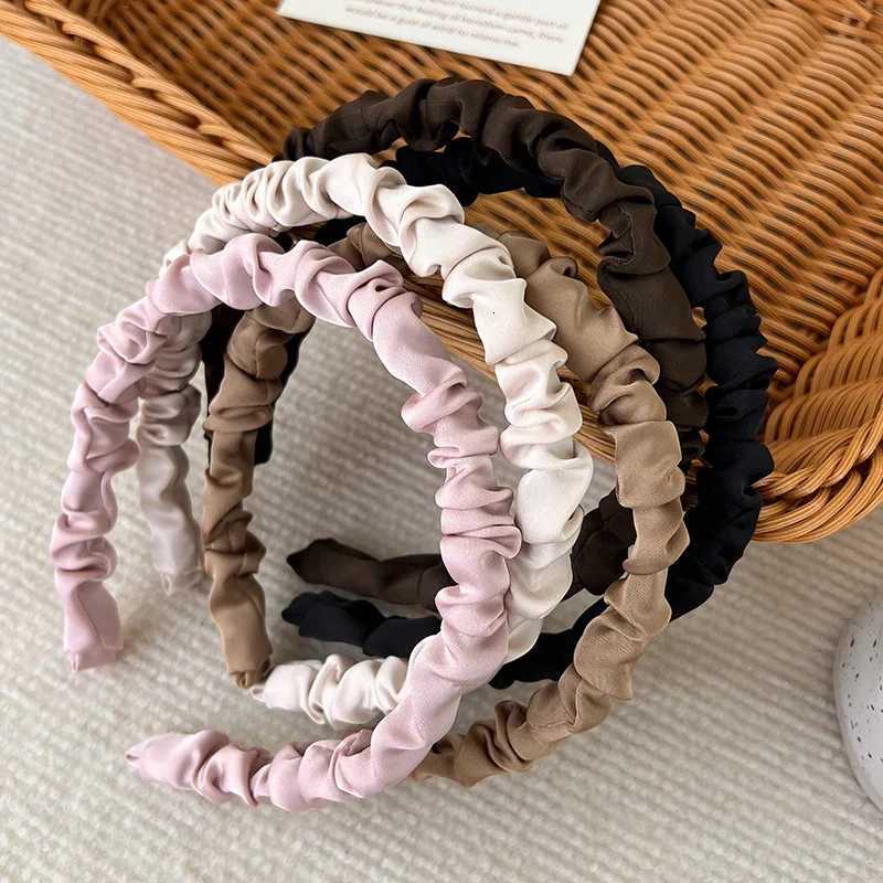 2023 New Solid Color Silky Satin Pleats Bands for Women Girls Elegant Hair Hoop Wash Face Hair Band Fashion Hair Accessories X250812