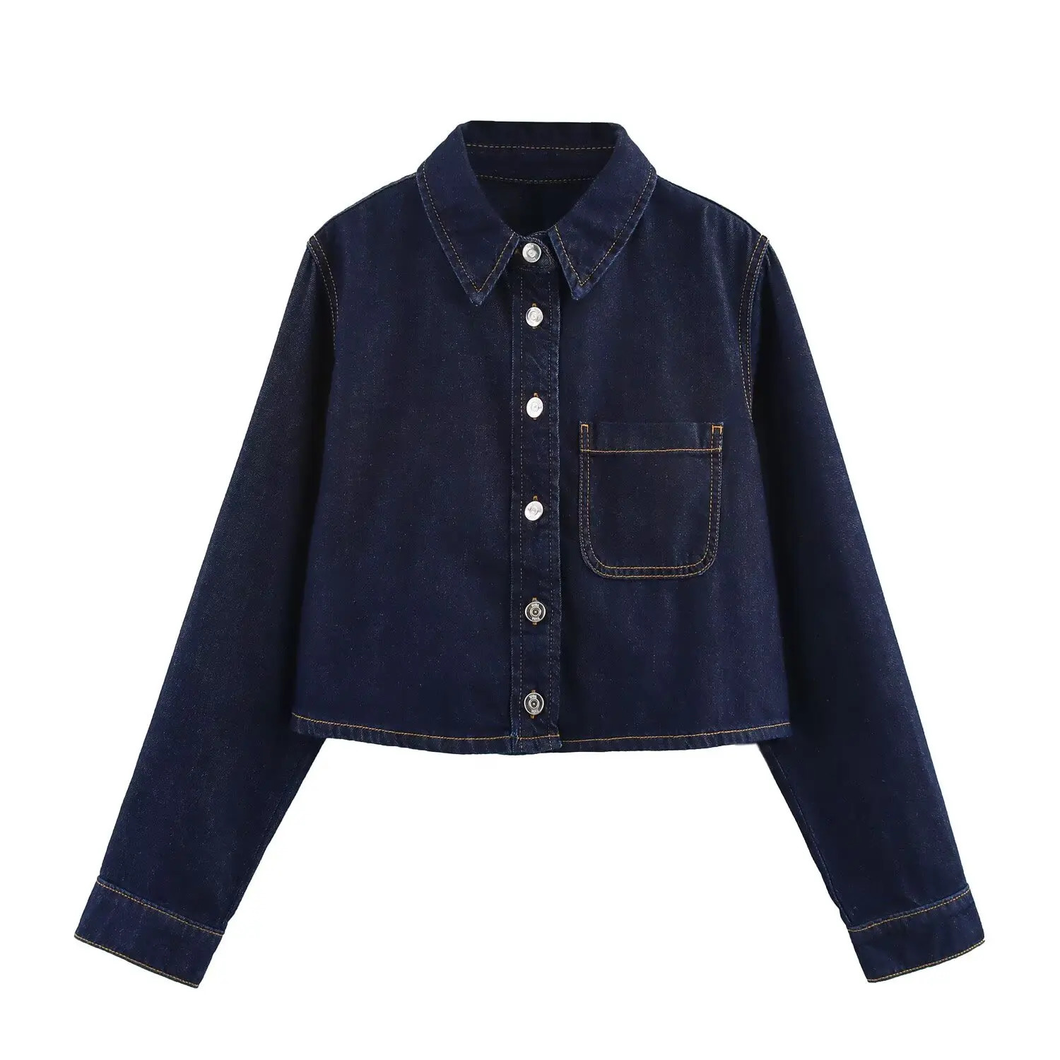 PB ZA Womens Long - sleeved Collared Button - down Cropped Denim Jacket and Drawstring - waist Denim Pants Set for Summer 250808