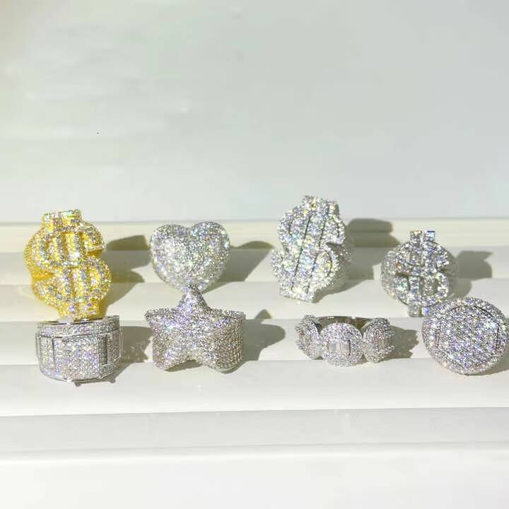 Hot Selling Hip Hop Ring Heart Full Pave Personalized VVS Moissanite 925 Sterling Silver Ice Out Moissanite Men Diamond Ring