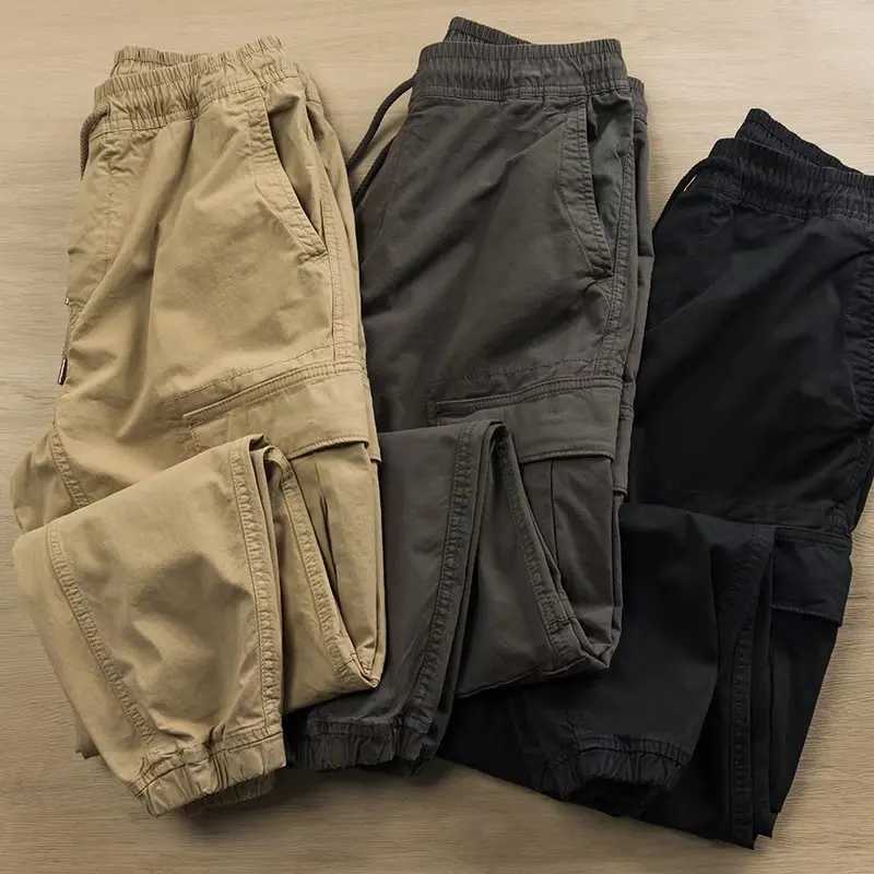 Spring Autumn Workwear Pants Cargo Trousers Youth Active Slim Waist Long Pants Khaki Color Fashionable Casual Pants X250812