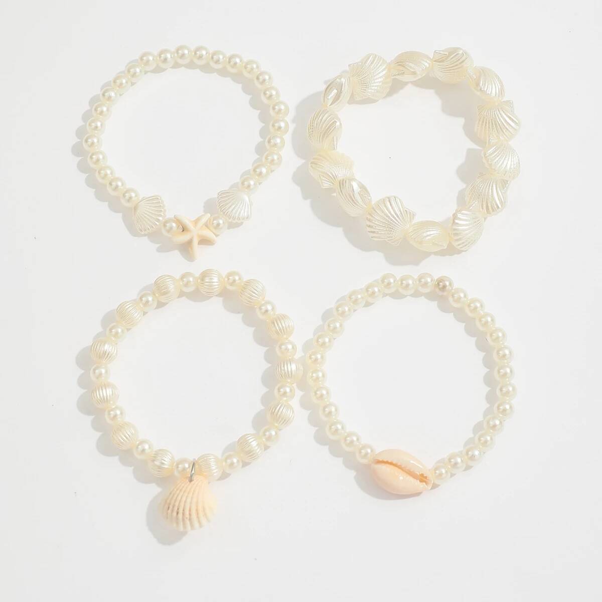 4pcs/set Bohemian Holiday Wind Shell Beaded Starfish Rice Beads Pearl Bracelets Set For Women Beach Jewelry Gifts