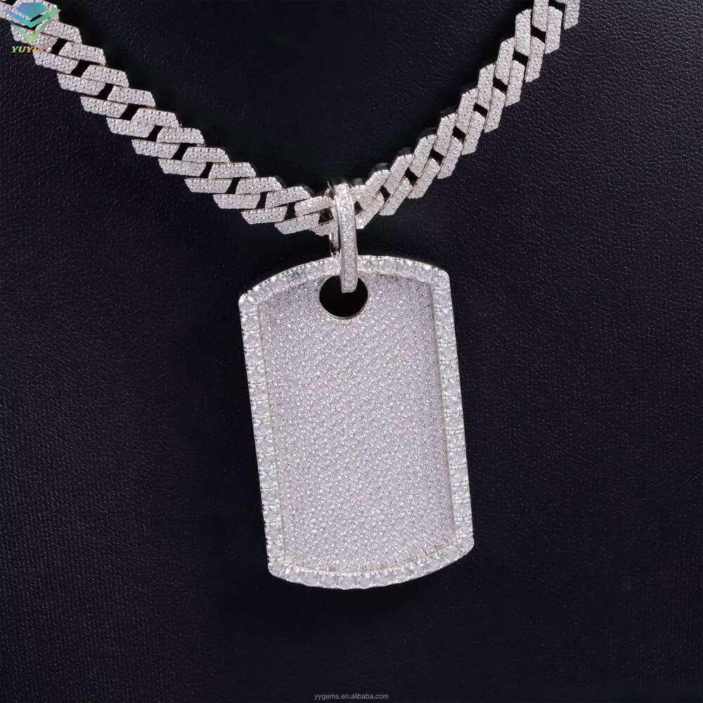 Full Iced Out Moissanite Dias Rope Chain White Gold Plated Sier Hip Hop Pendant Dog Tag Necklace Jewelry