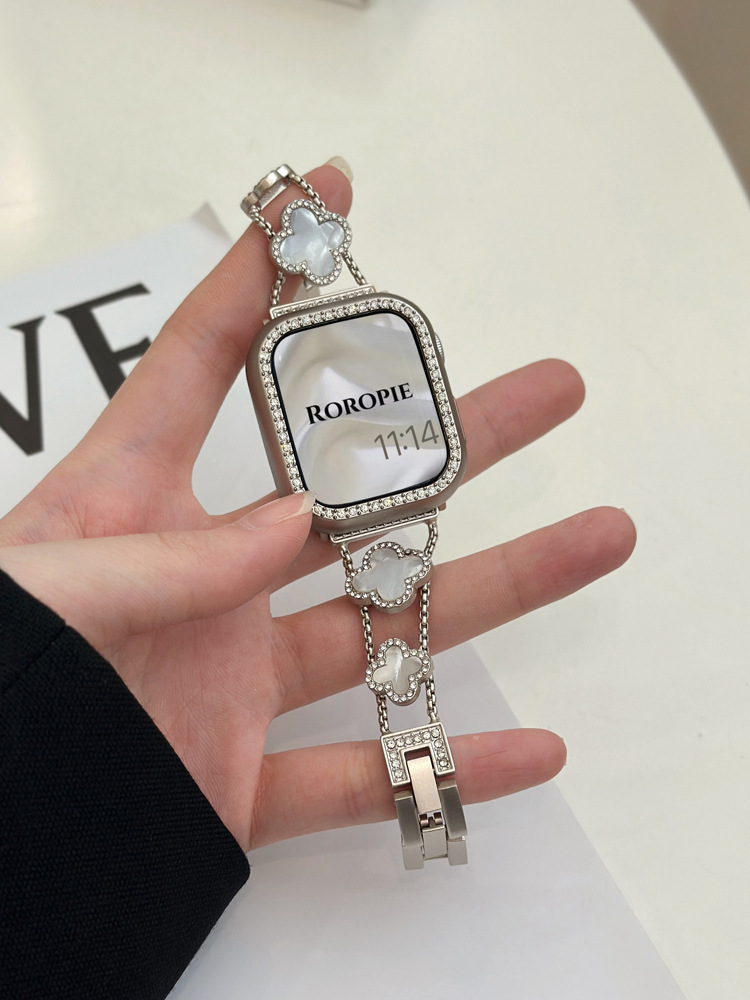 Glamorous Apple Watch Accessory: Elegant Crystal Decorated Clovers for Models 9/8/7/6/Series SE