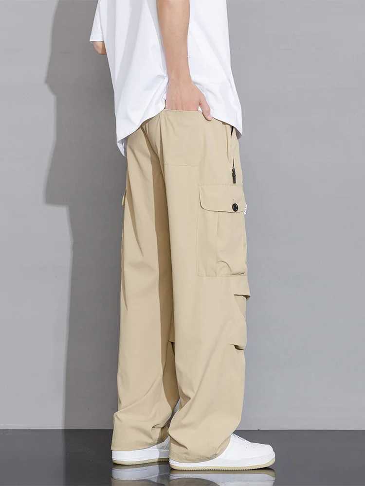 Mens Summer Cargo Pants Multi-Pockets Lightweight Ice Silk Cooling Sweatpants Wide Leg Loose Fit Straight Trousers Big Size 8XL X250812