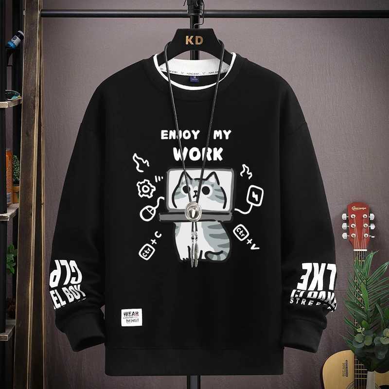 Man New in Hoodies Sweatshirts Cartoon Cat Graphics Mens Long Sleeve T-shirt Oversized S-5XL Pullover Youth Popular Clothes Y250811