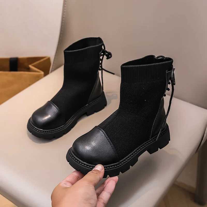Girls Black School Boots Spring Autumn Classic Kids Fashion Platform Leather Boots Patchwork Versatile Childrens Ankle Boots XJ250812