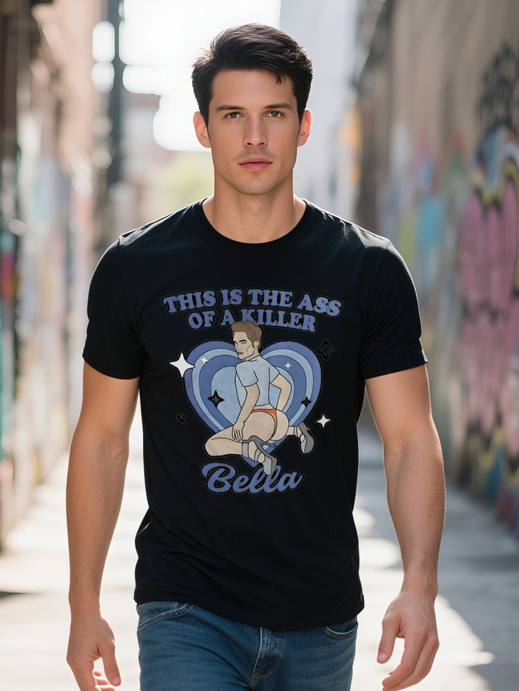 S Casual Crew Neck T-Shirt This Is the Ass of a Killer Print Humorous Men Perfect Gift for Him Black with Blue