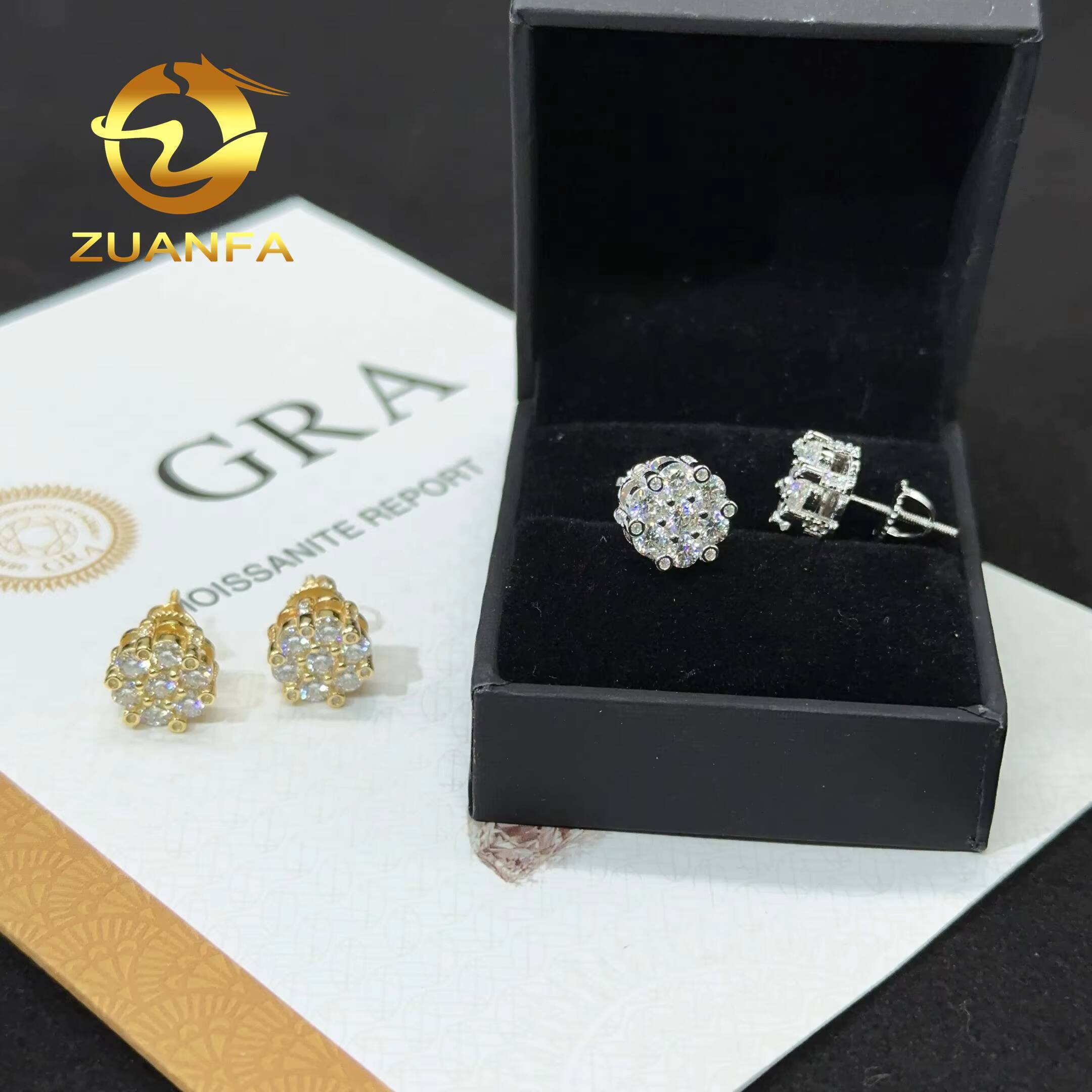 Pass Diamond Test Classic Round Moissnite Diamond Earrings Women Gold Plated 925 Sterling Silver Moissanite Hiphop Stud Earrings