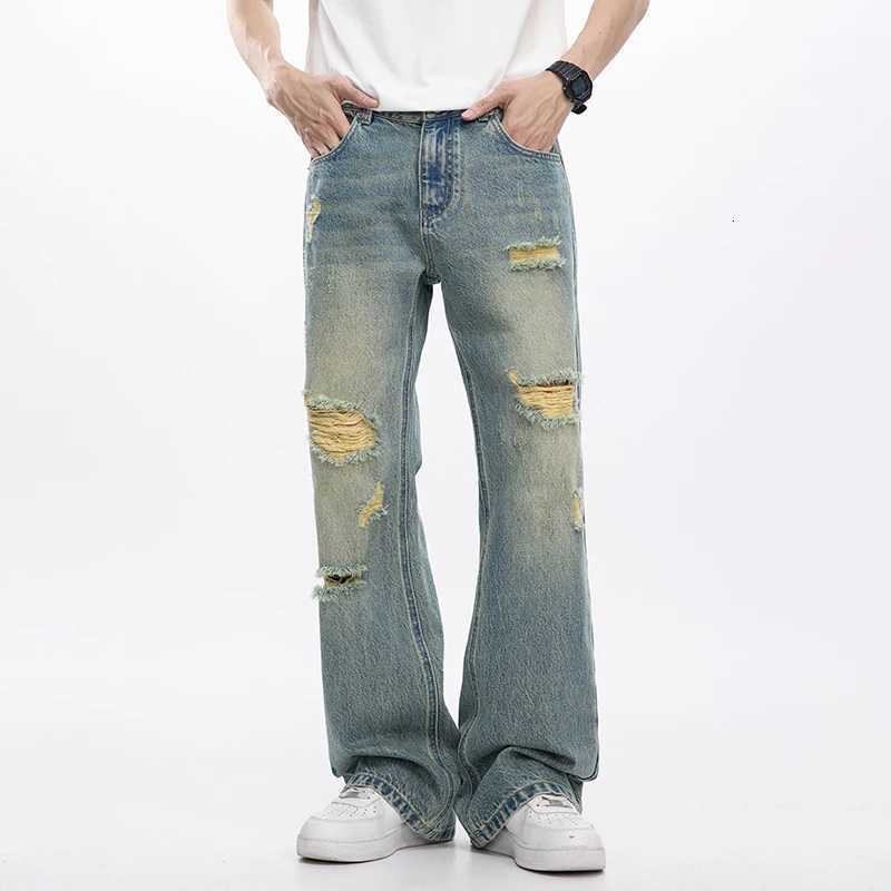 KSTUN Flared Jeans Men Boocut Jean Streetwear Denim Pants Ripped Hollow Out Vintage Jeans Men Distressed Frayed American Style X250812