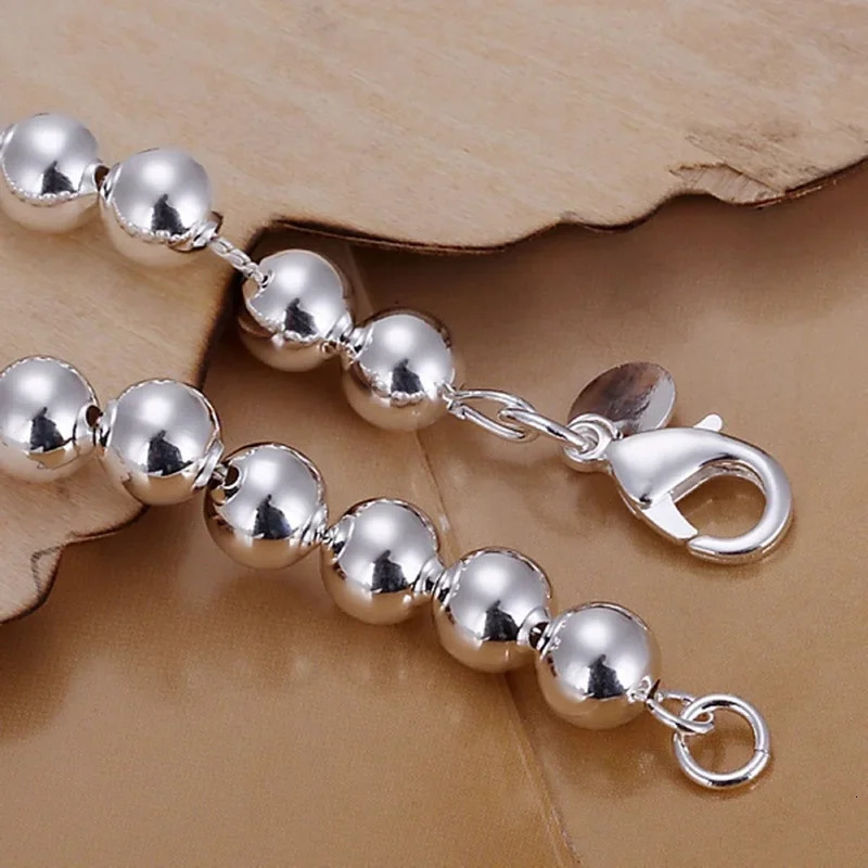 wholesale high quality fashion Silver color Jewelry charm 8MM chain bead Bracelets couple gifts for women wedding 250807
