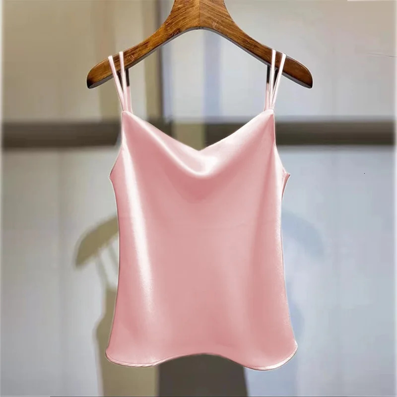 Womens Silky Satin Summer Camisole VNeck Spaghetti Strap Sleeveless Tank Top Solid Colors Sizes M4XL Sexy 250804