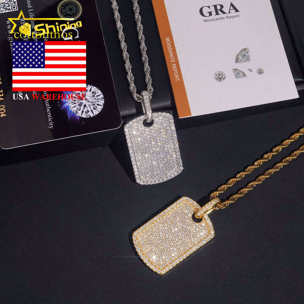 Rapper Popular Style Unisex Hot Selling RTS GRA Certified Sier Gold Plated VVS1 Moissanite Dia Dog Tag Pendant Gift