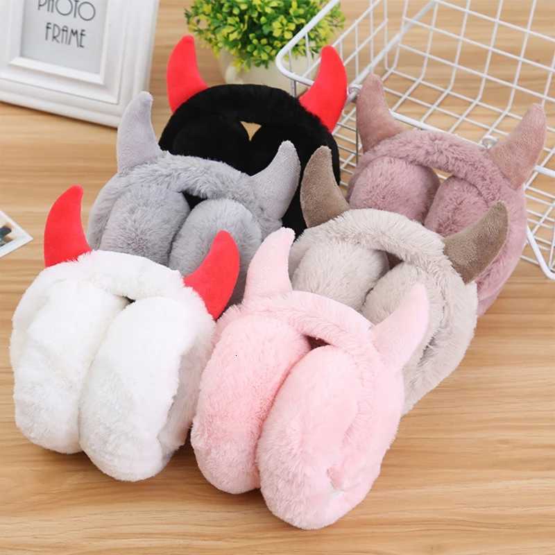 Women Soft Plush Earmuff with Horns Girls Cute Winter Adjustable Ear Muffs Female Foldable Outdoor Cycling Ski Ear Warmers XJ250812