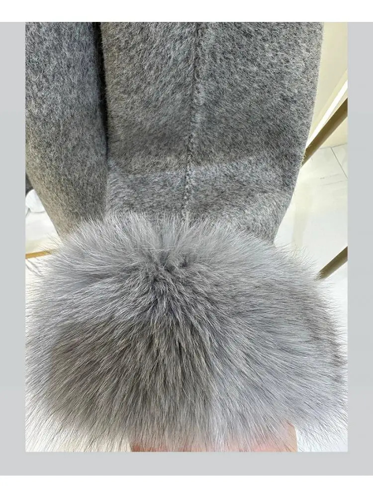 Office Lady Short Woolen Jackets Autumn And Winter High-End Natural Fox Fur Bow Tie Loose Womens 100% Wool Coats 250805