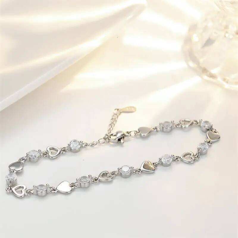 Sterling Sier Zircon Bracelet for Women Korean Fashion Sweet Cool Hollow Heart Bracelets Party Jewelry Gifts