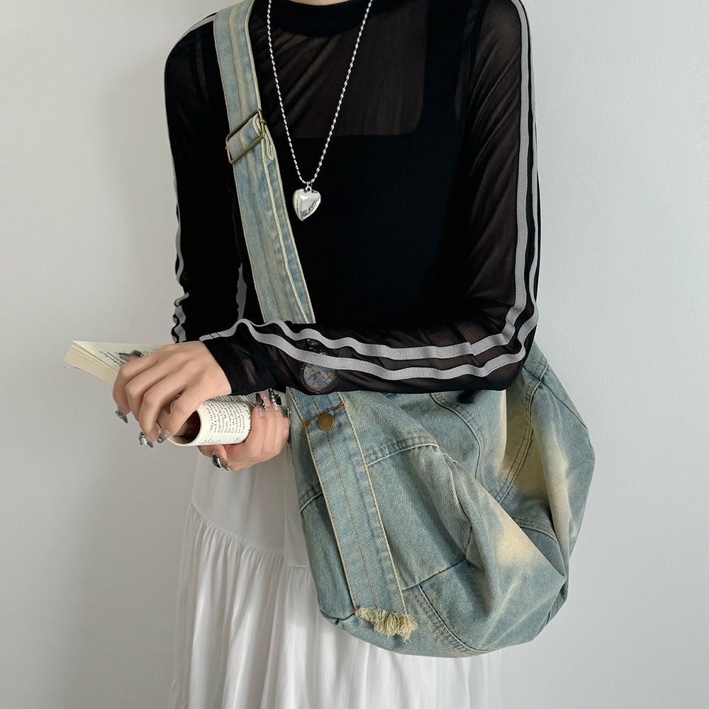 Niche Washed Vintage Denim Crossbody Bag Sweet Cool Girl Versatile Shoulder Handbag Live Broadcast ddmymarket