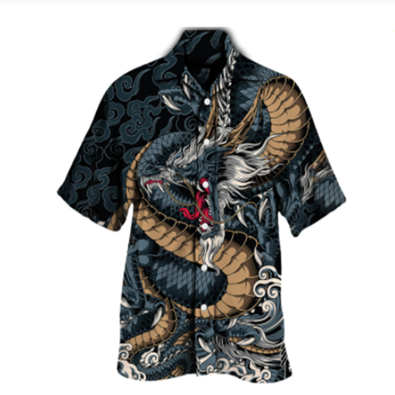 Summer New Personalized Dragon Pattern 3D Printed Casual Short Sleeve Shirt