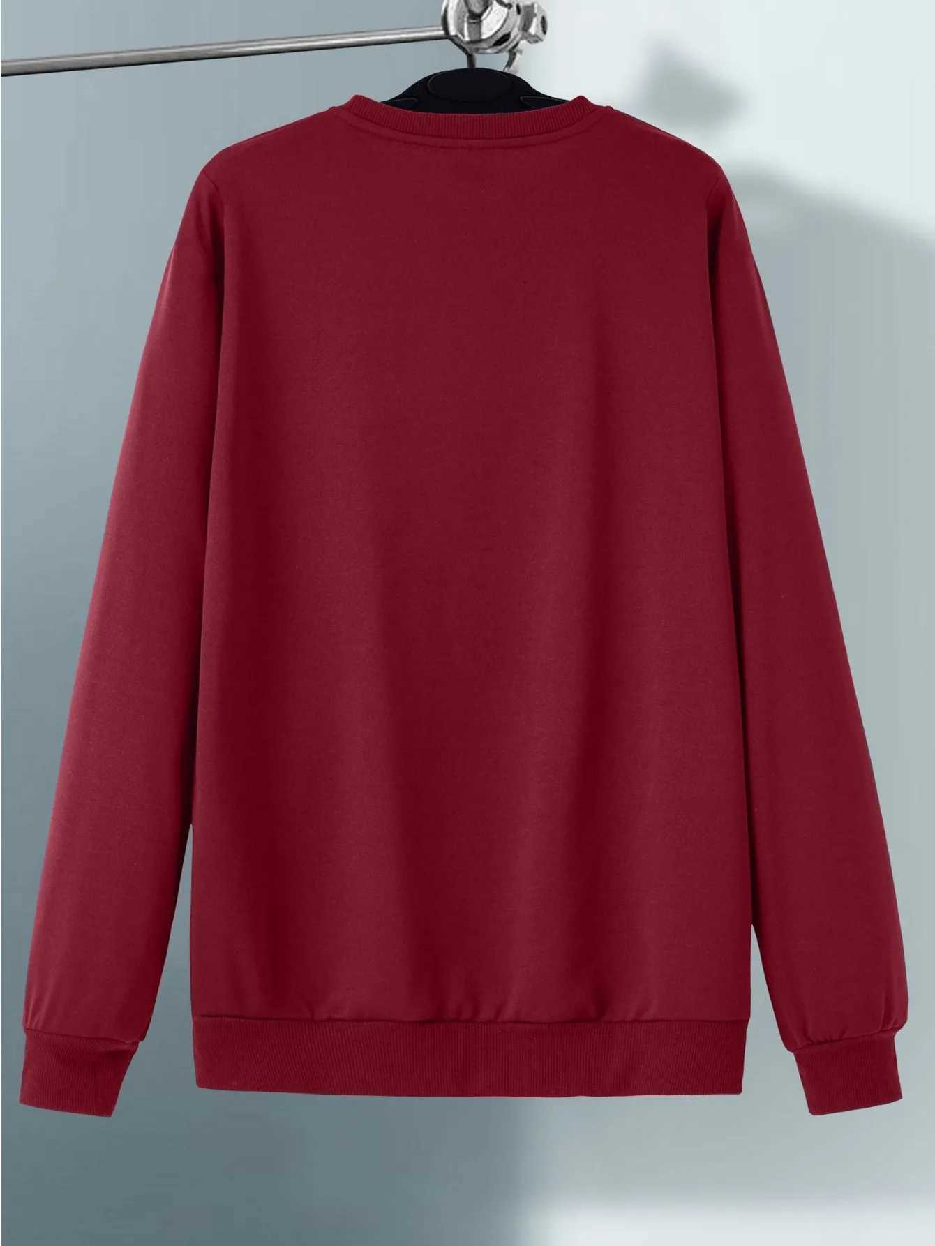 Mens autumn and winter casual sports loose oversized Paris print with fleece warm pullover round neck long sleeved sweatshirt Y250811