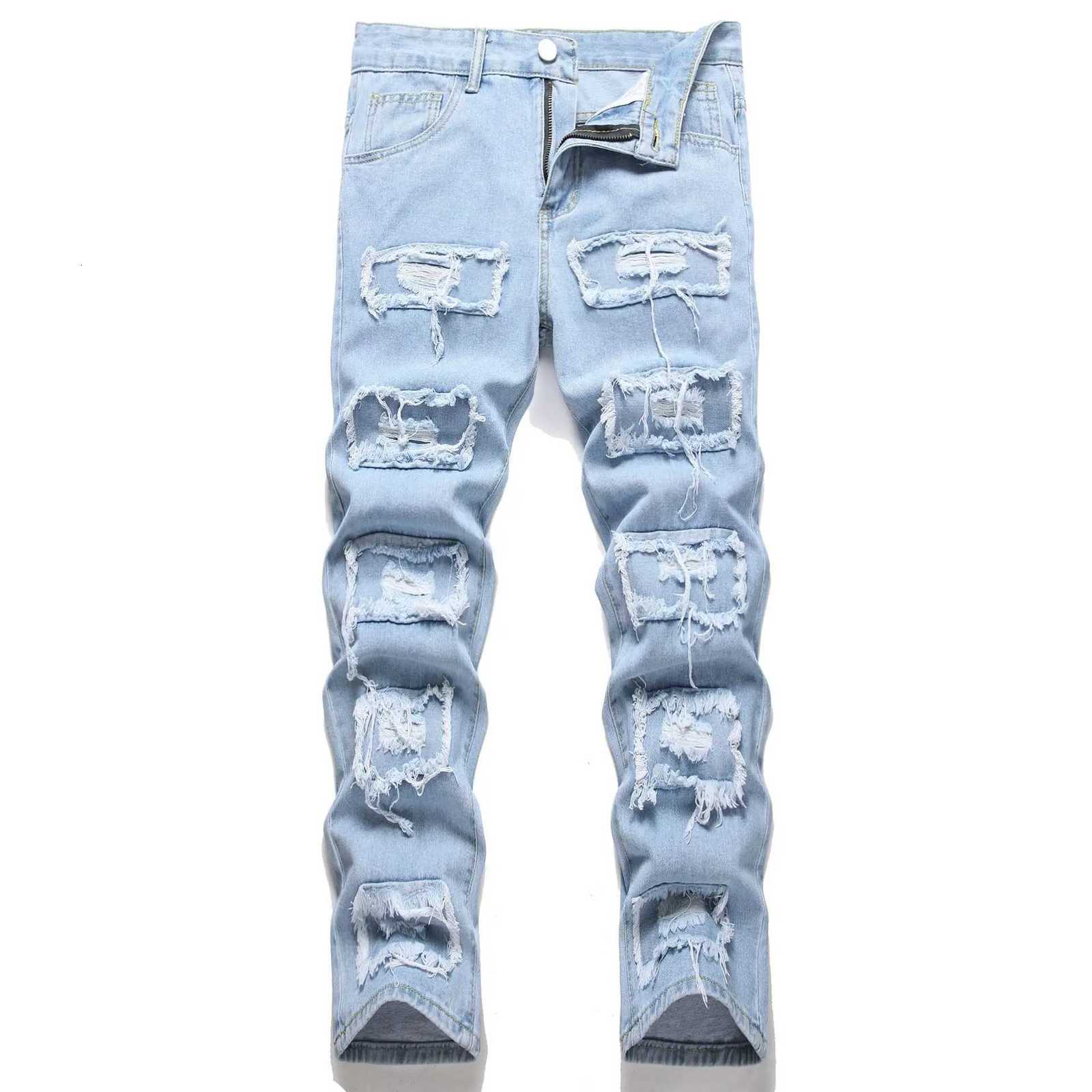 2024 High Street Mens Jeans Ankle Length Pants Denim Skinny Ripped Solid Vintage Wash Distressed Slim Fit Pockets X250812