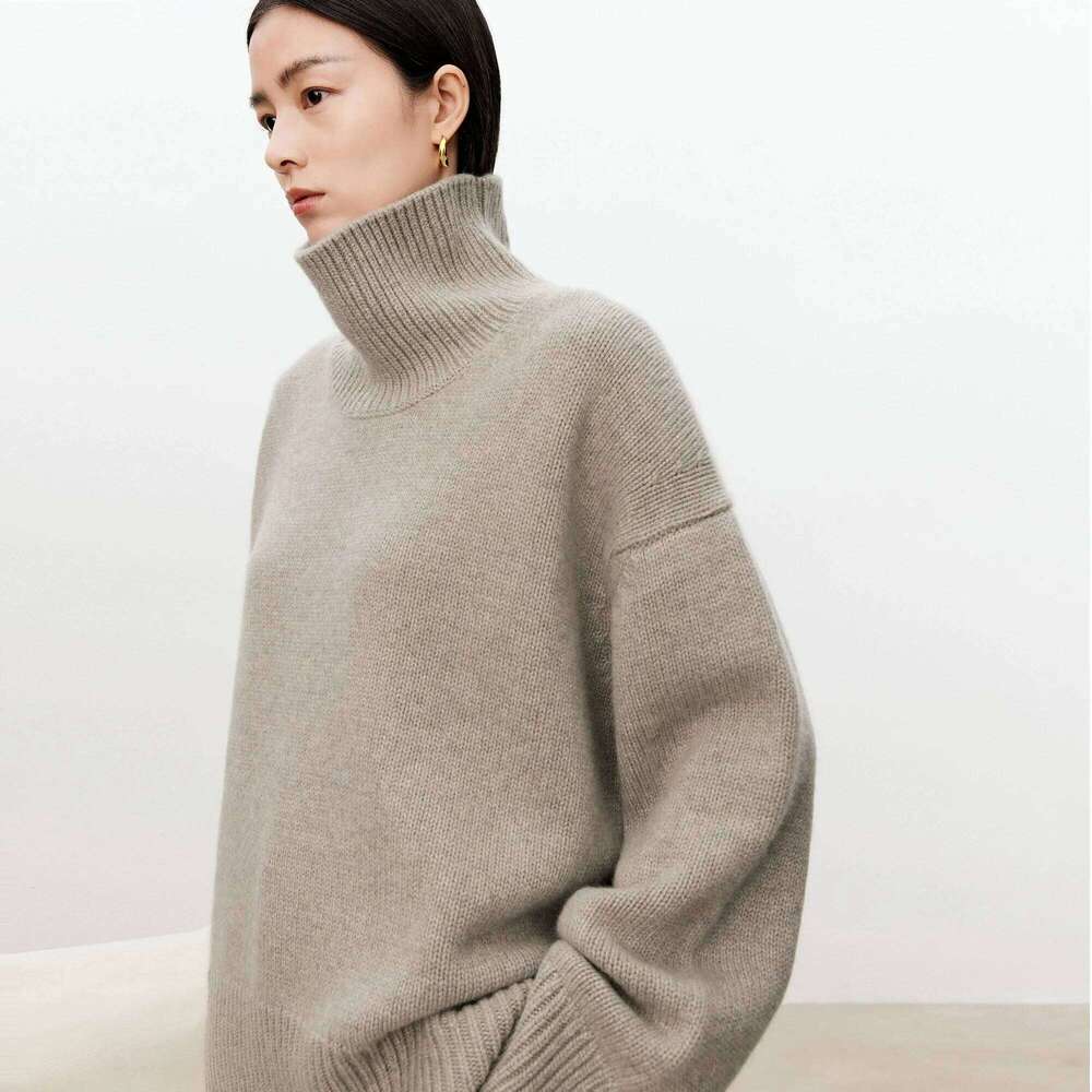 Turtleneck Pure Cashmere Female Loose And Thick Languid Lazy Wind Pullover Knitting Base WOOL Sweater 20250811