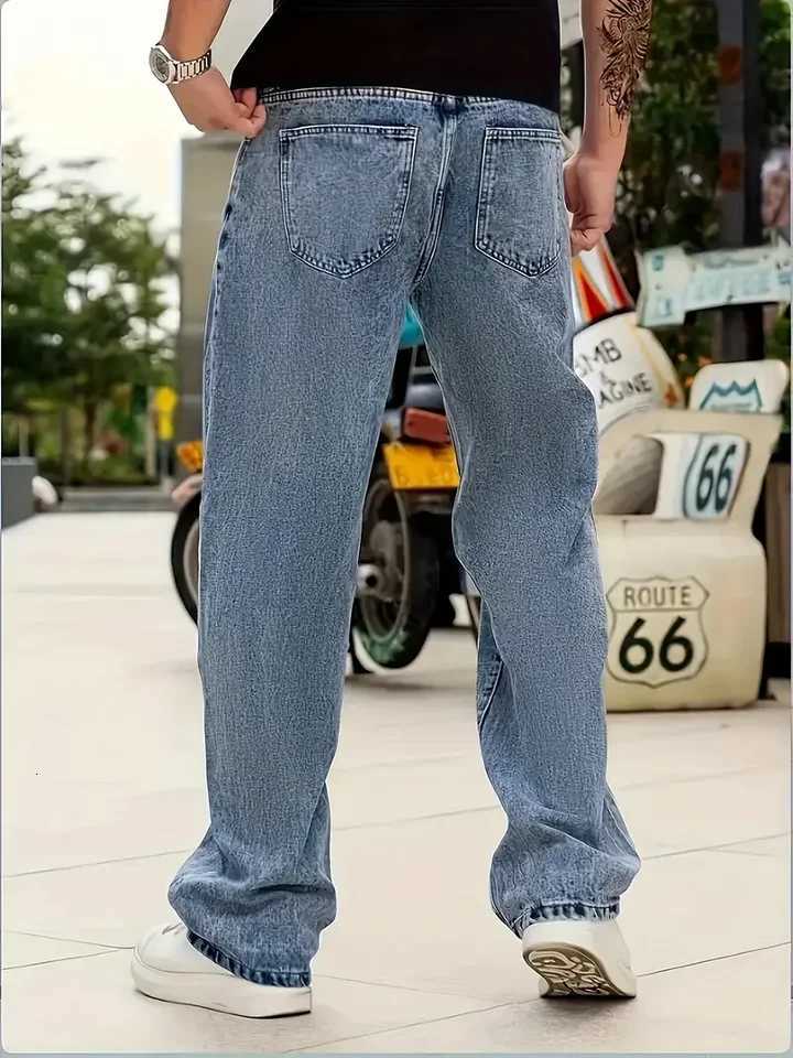 Mens Loose Fit Straight Leg Jeans - 65% Cotton 35% Polyester Blend 390gsm Heavyweight Fabric Japanese Korean Streetwear Style X250812