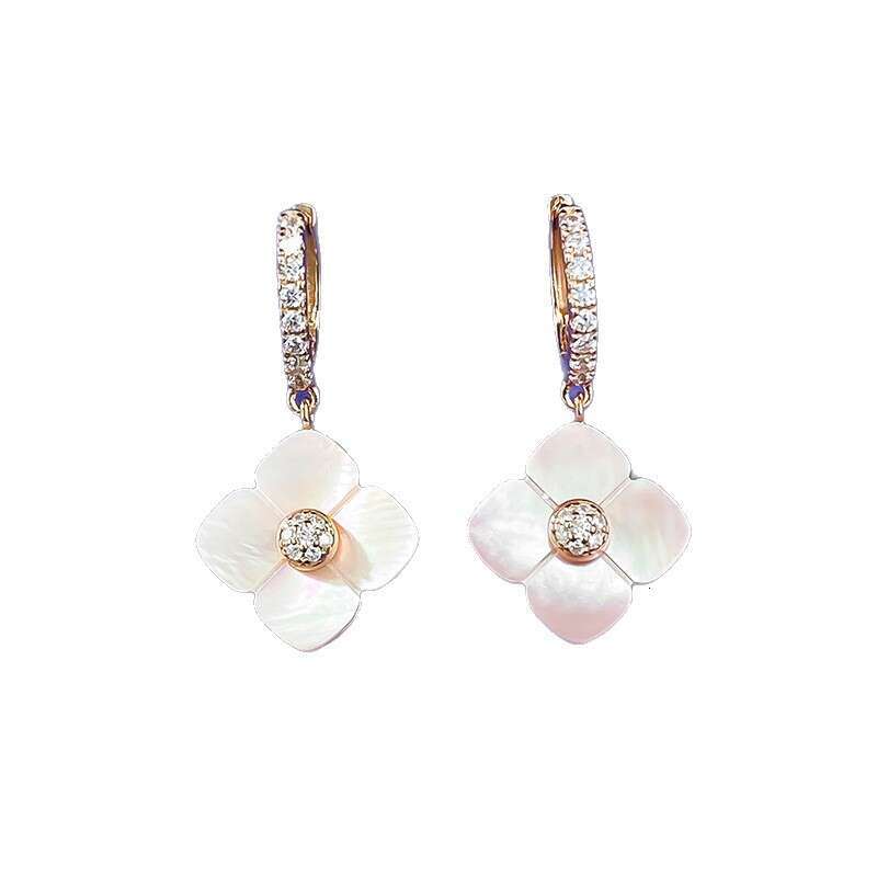 Mujing Jewelry S Sier Live New Pink Mother-of-Pearl Four-Leaf Clover Multicolor Earrings Ins Style Light High-End Feel