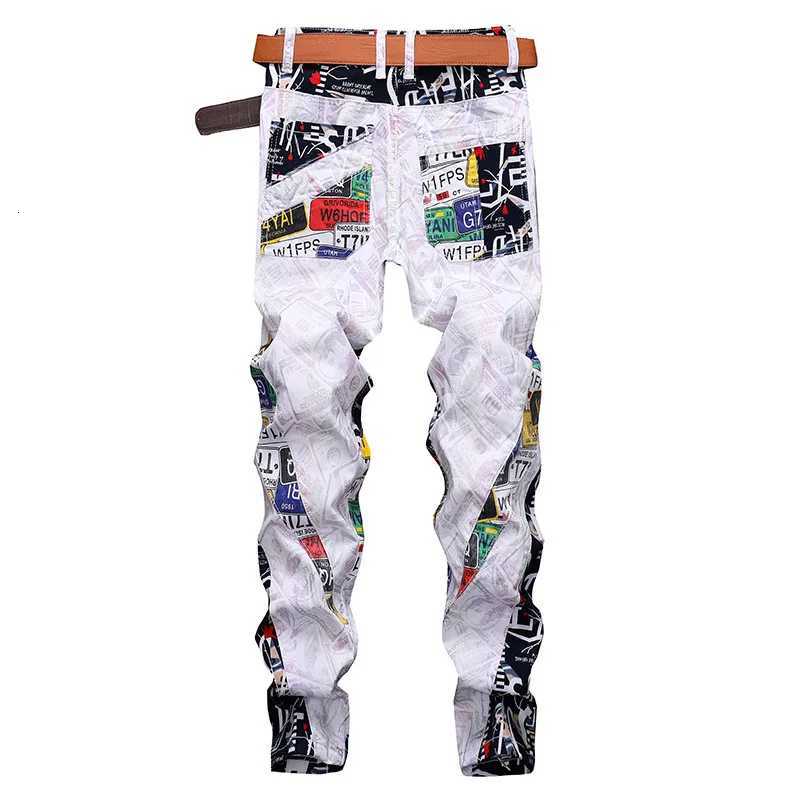 2021 New European American Men Colored Jeans Spring Alphabet Digital Printing Pants Mens Slim Fashion Stretch Casual Trousers X250812