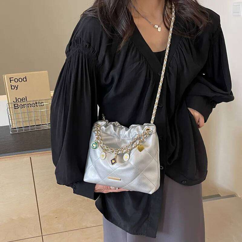 Solid PU Quilted Chain Crossbody Women Small Shoulder Bag Textured Daily Commuter Trendy