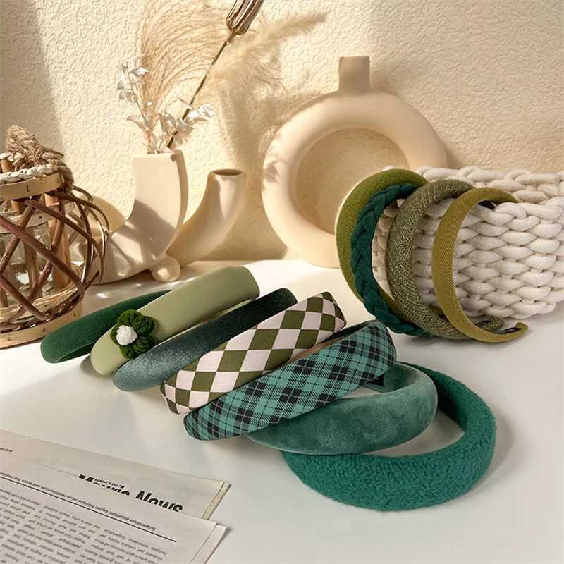Fashion Korea INS Green Padded Wens Band Woolen Autumn/Winter Hair Band for Girls Wide Side Hair Hoop Hair Accessories X250812