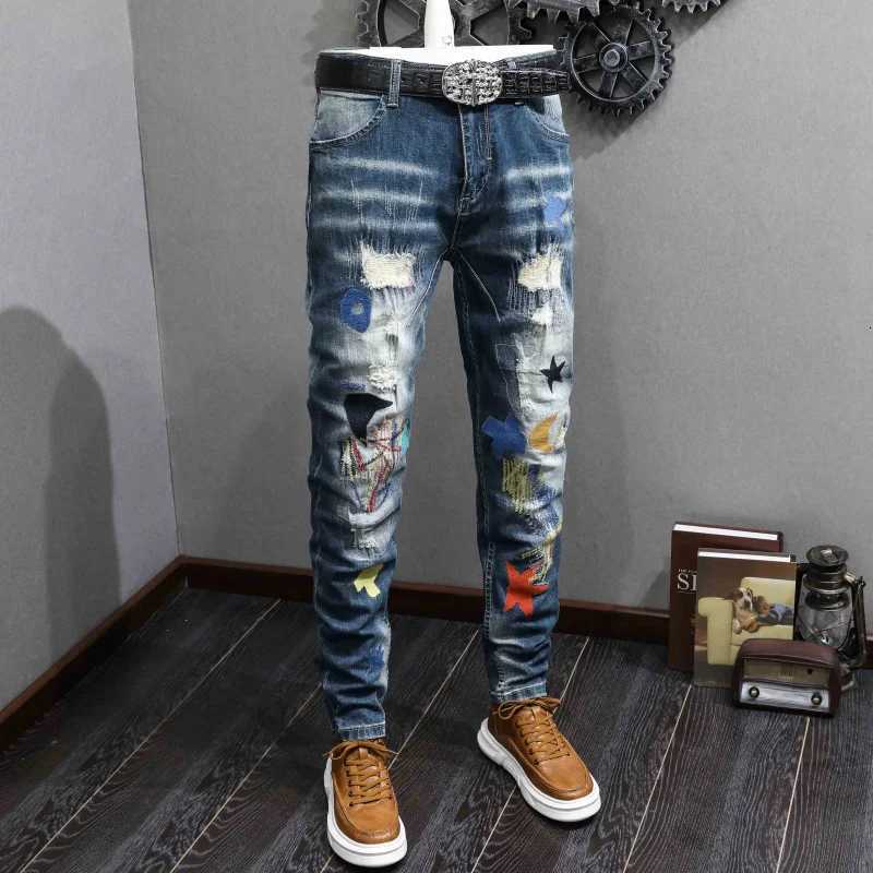 817 American High Street Hip-Hop Tide Brand Jeans Mens Stretch Slim Hundred Casual Small Feet Embroidery Handsome X250812