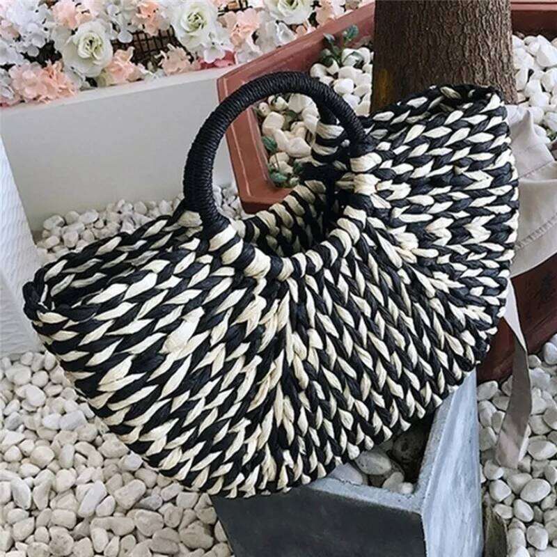 Newly Summer Handmade Bags for Women Weaving Straw Wrapped Beach Bag Moon Shaped Top Handle Handbags Totes Femme designer bags