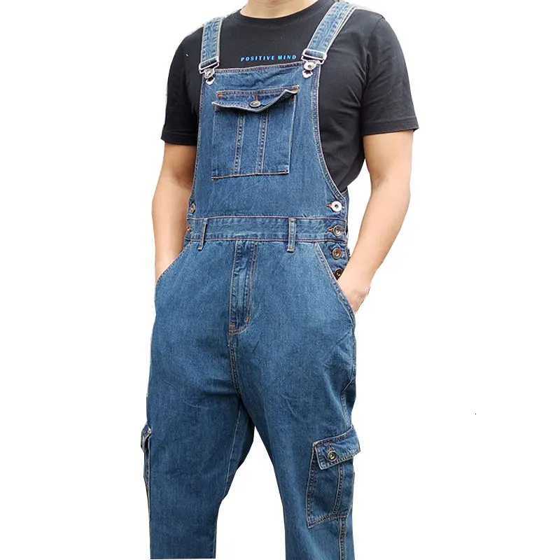 Mens Overalls Jumpsuit Large Size Strap Straight Blue Jeans With 7 Pockets X250812