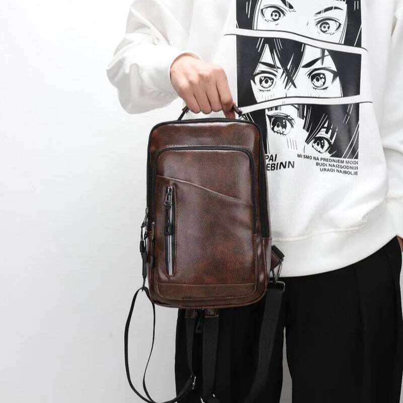 Men's Mini Backpack Solid Color PU Leather Chest Bag Shoulder Bags school bag de hombre backpack men mochilas bolsos