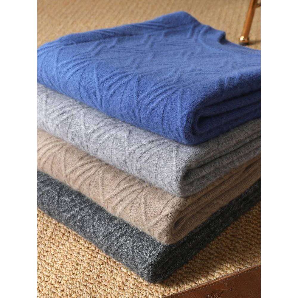 Men's O-Collar Cashmere Sweater Winter Jacquard Knit Pullover Business Casual Thicken Tops Middle-Aged Loose Large Size Jacket 250812