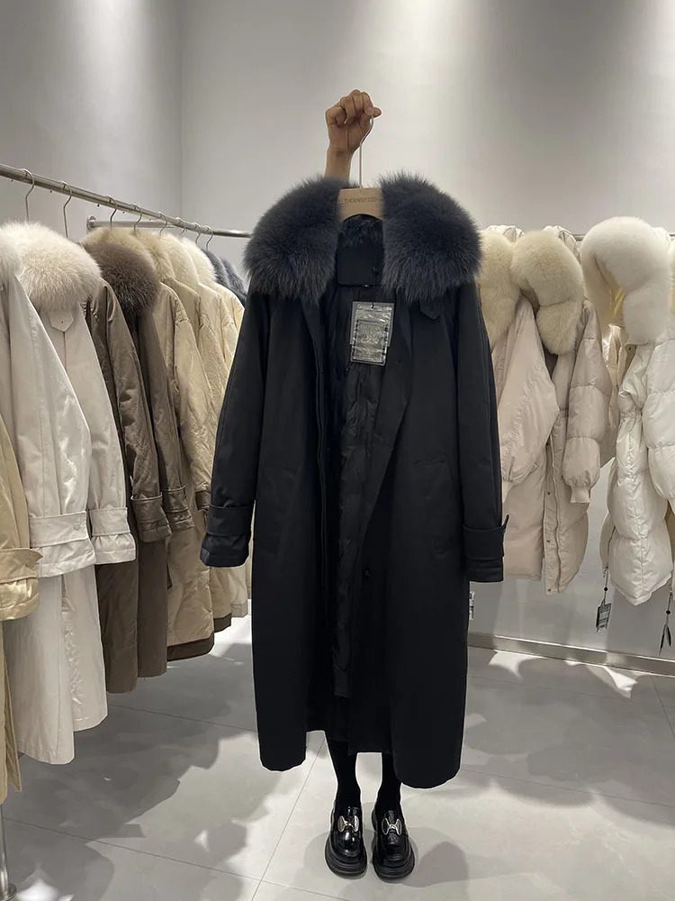 Parker down jacket womens Korean long over the knee white duck down winter big fur collar loose Down jacket trend 250806