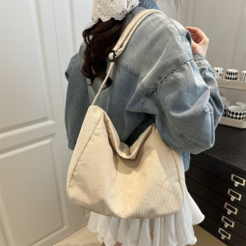 Large Capacity Simple Fresh New Fashion Casual Corduroy Single Shoulder Crossbody Tote Bag for Women ddmymarket